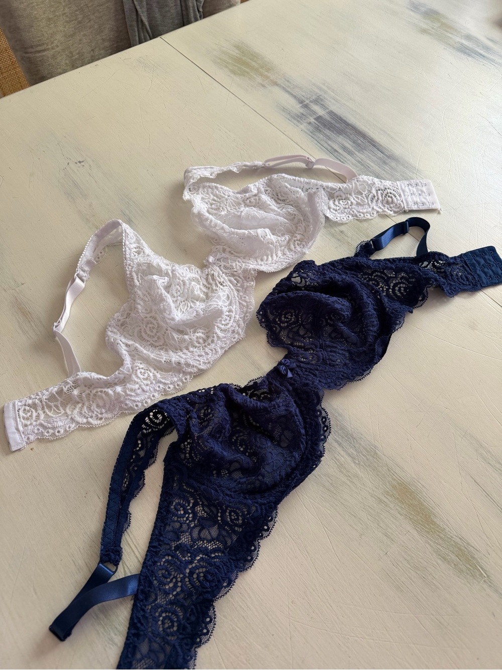 sophie b. Lace Underwire Bralettes in White & Navy